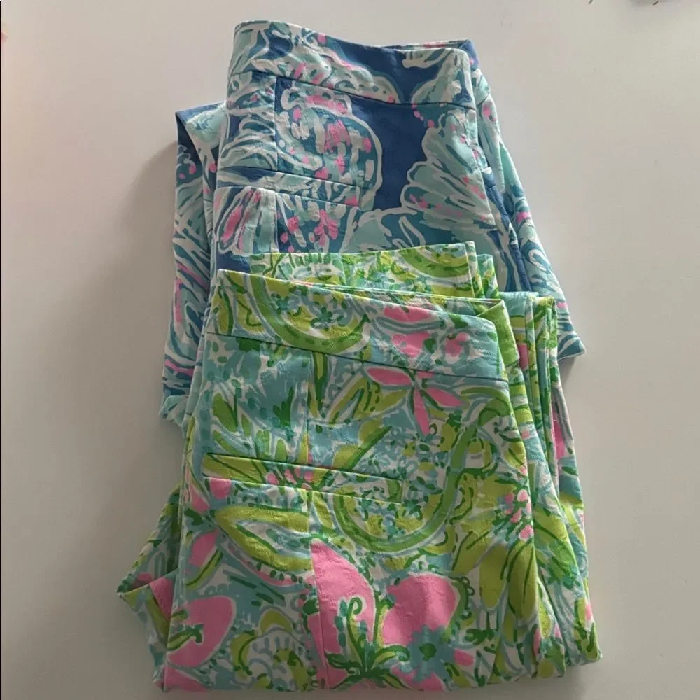 Lilly Pulitzer Bundled of 2 Pink and Green Floral Pants EUC
